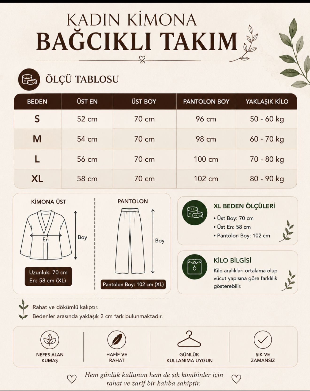 Nazenin Keten Bej Kimono İkili Takım