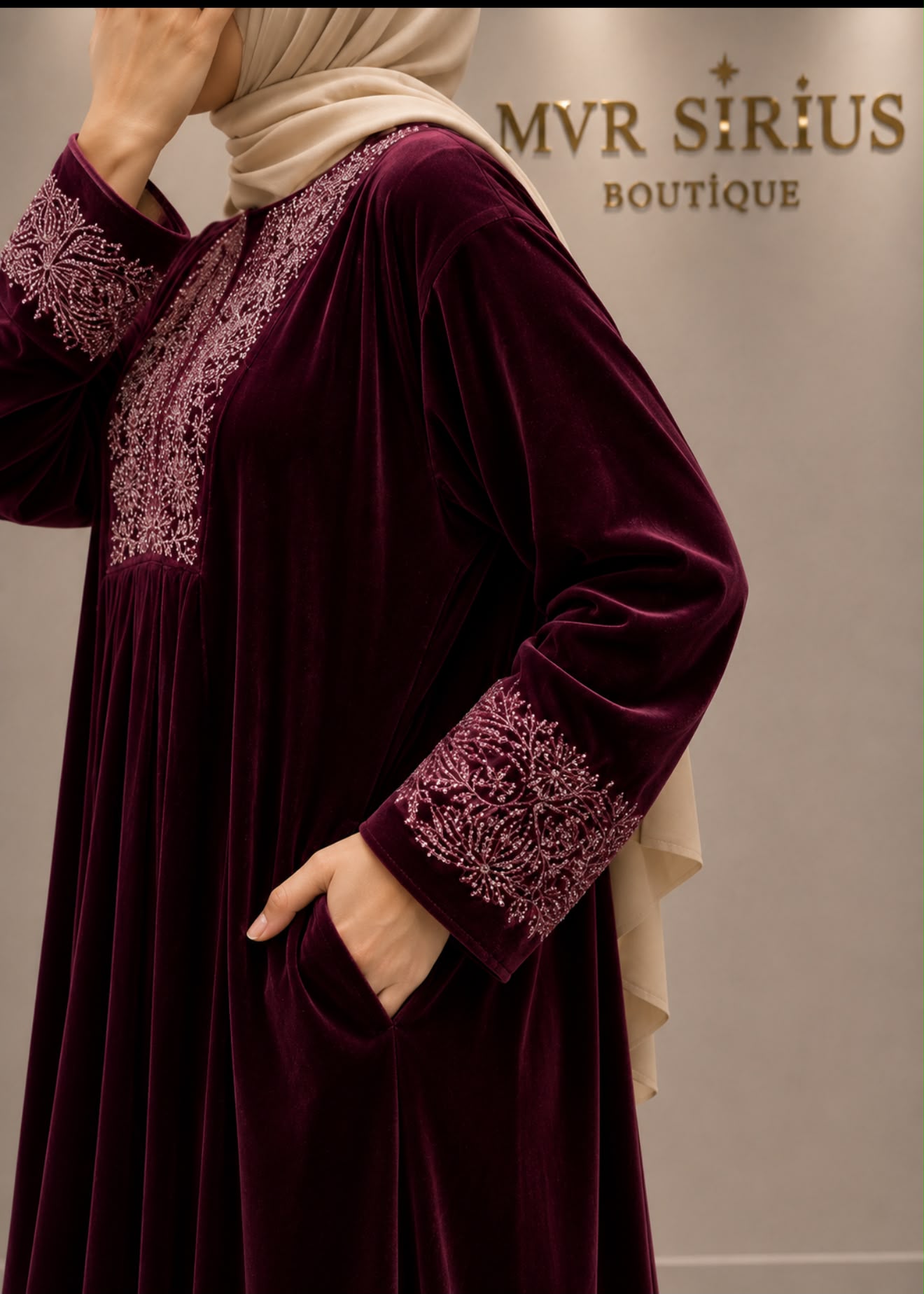 Sultan Bordo Kadife Elbise