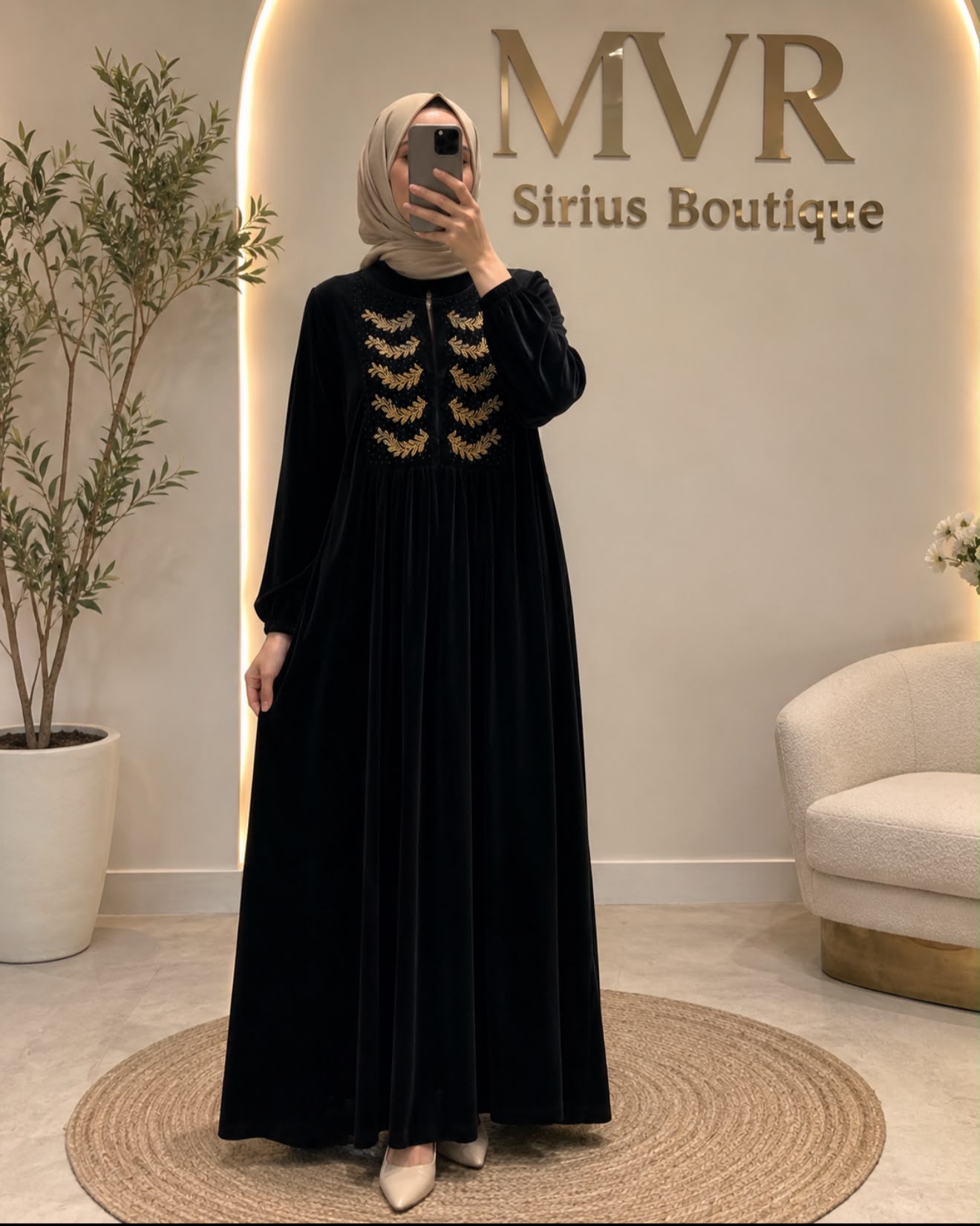 Fermuarlı Sultan Kadife Elbise Siyah