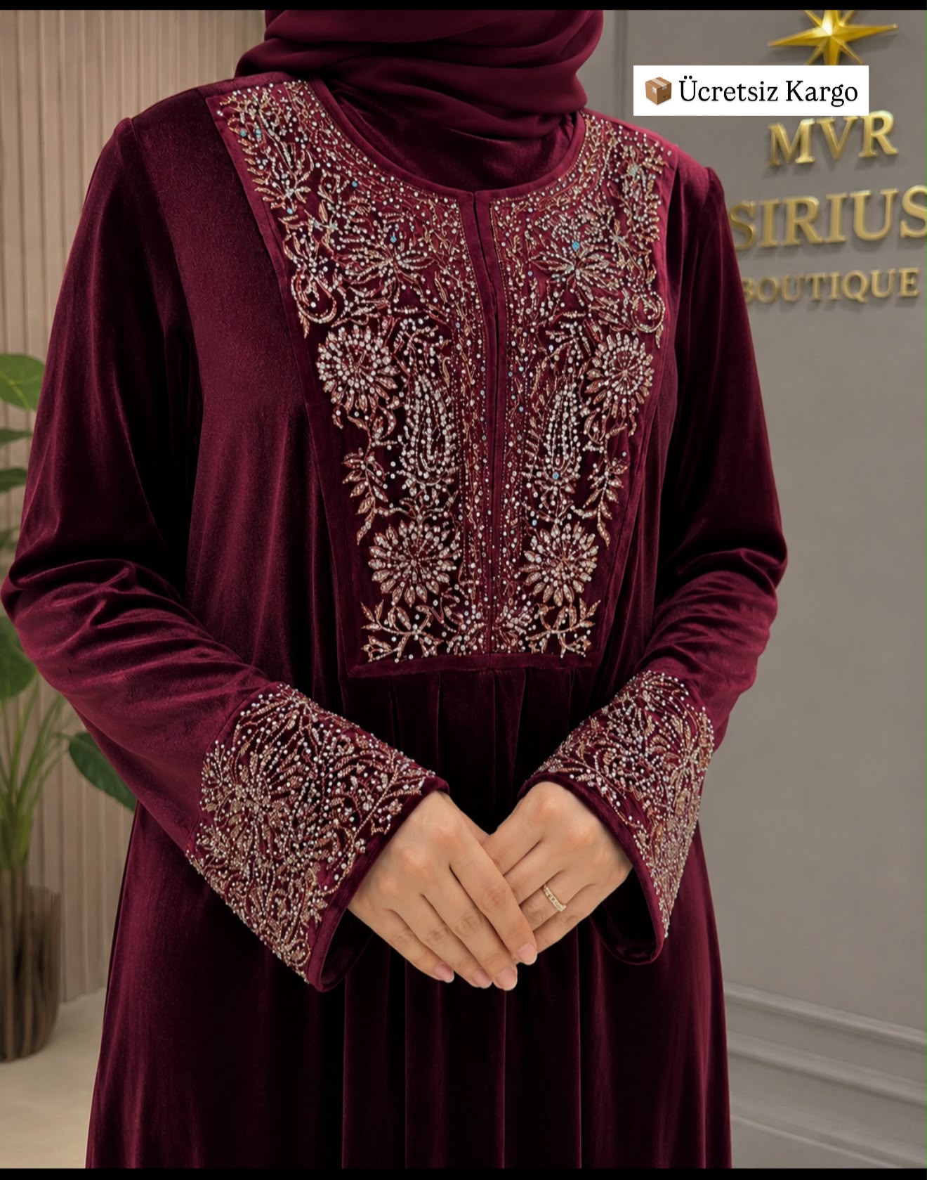 Sultan Bordo Kadife Elbise