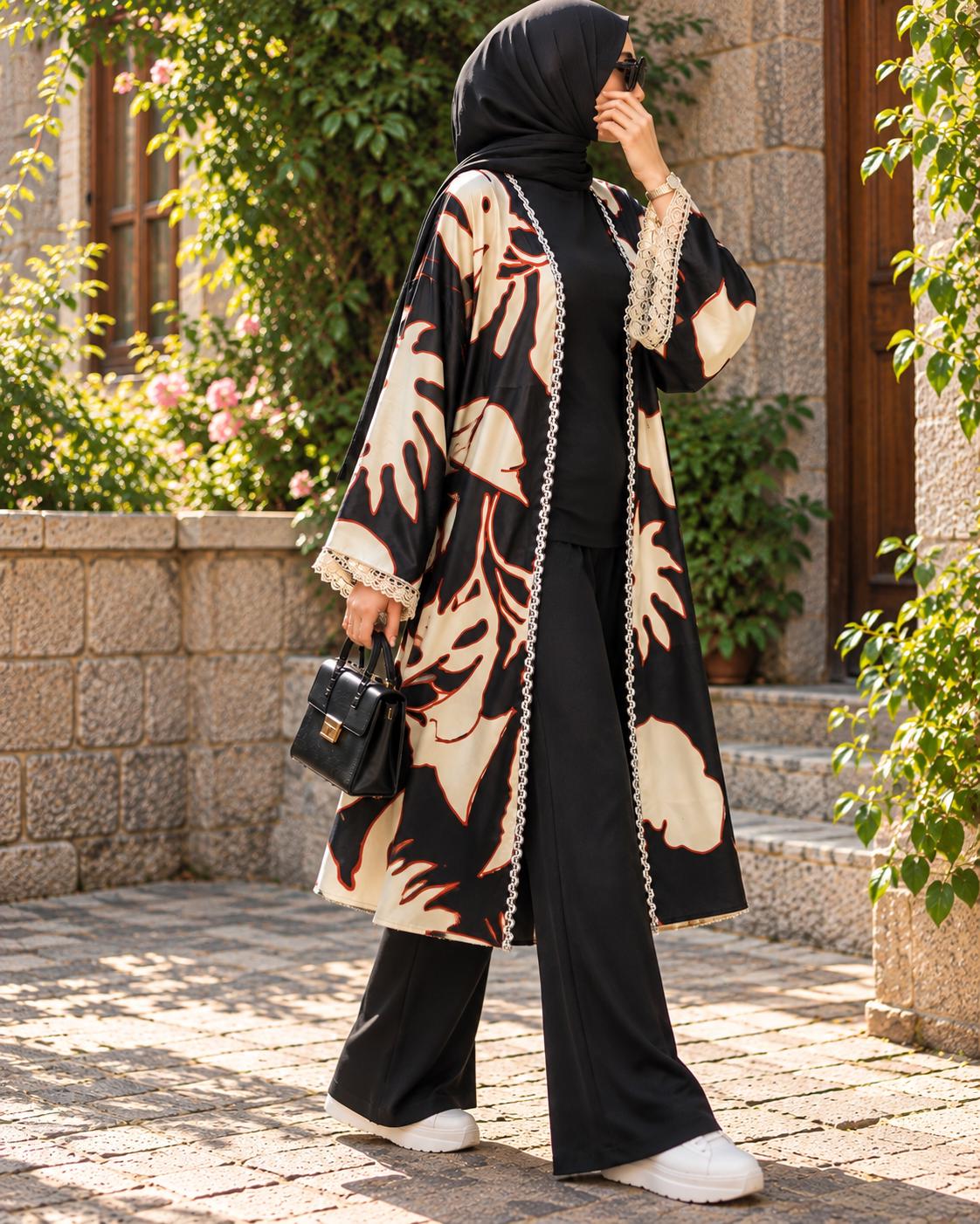 Lidya Dantel Detaylı Kimono Abaya 🤎