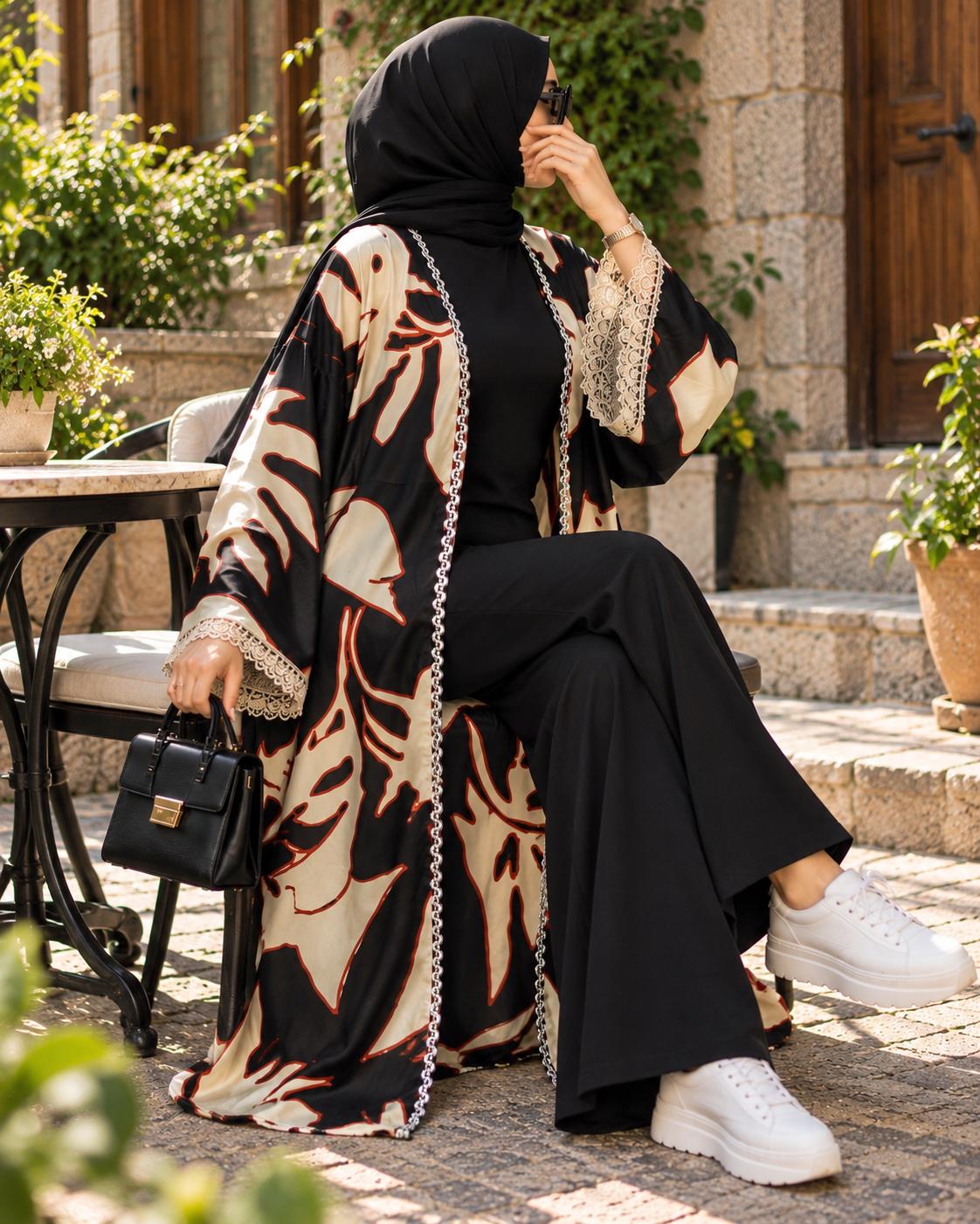 Lidya Dantel Detaylı Kimono Abaya 🤎