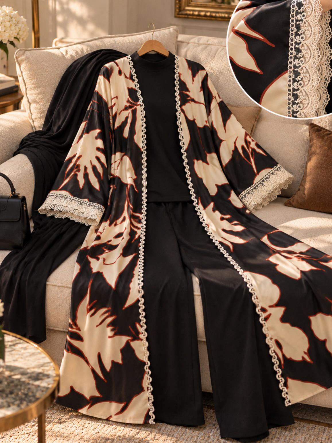 Lidya Dantel Detaylı Kimono Abaya 🤎