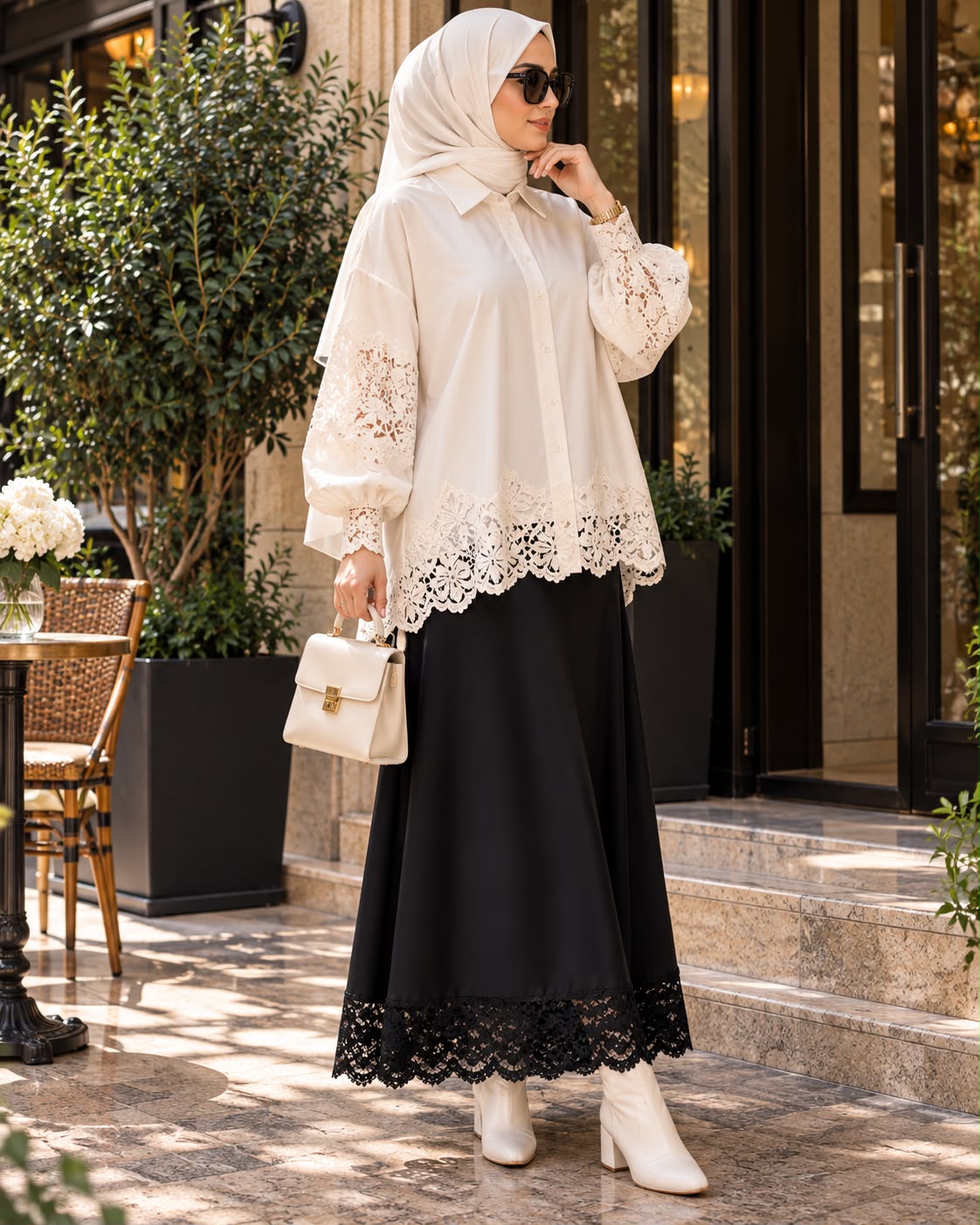 Dantelli Şifon Etek Siyah